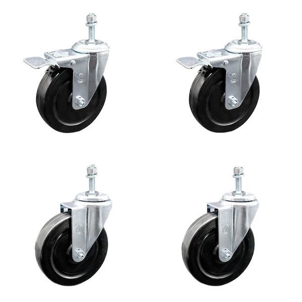Service Caster 5 Inch SS Hard Rubber Swivel 3/8 Inch Threaded Stem Caster Lock Brake SCC, 2PK SCC-SSTSTTL20S514-HRS-381615-2-S2 - main